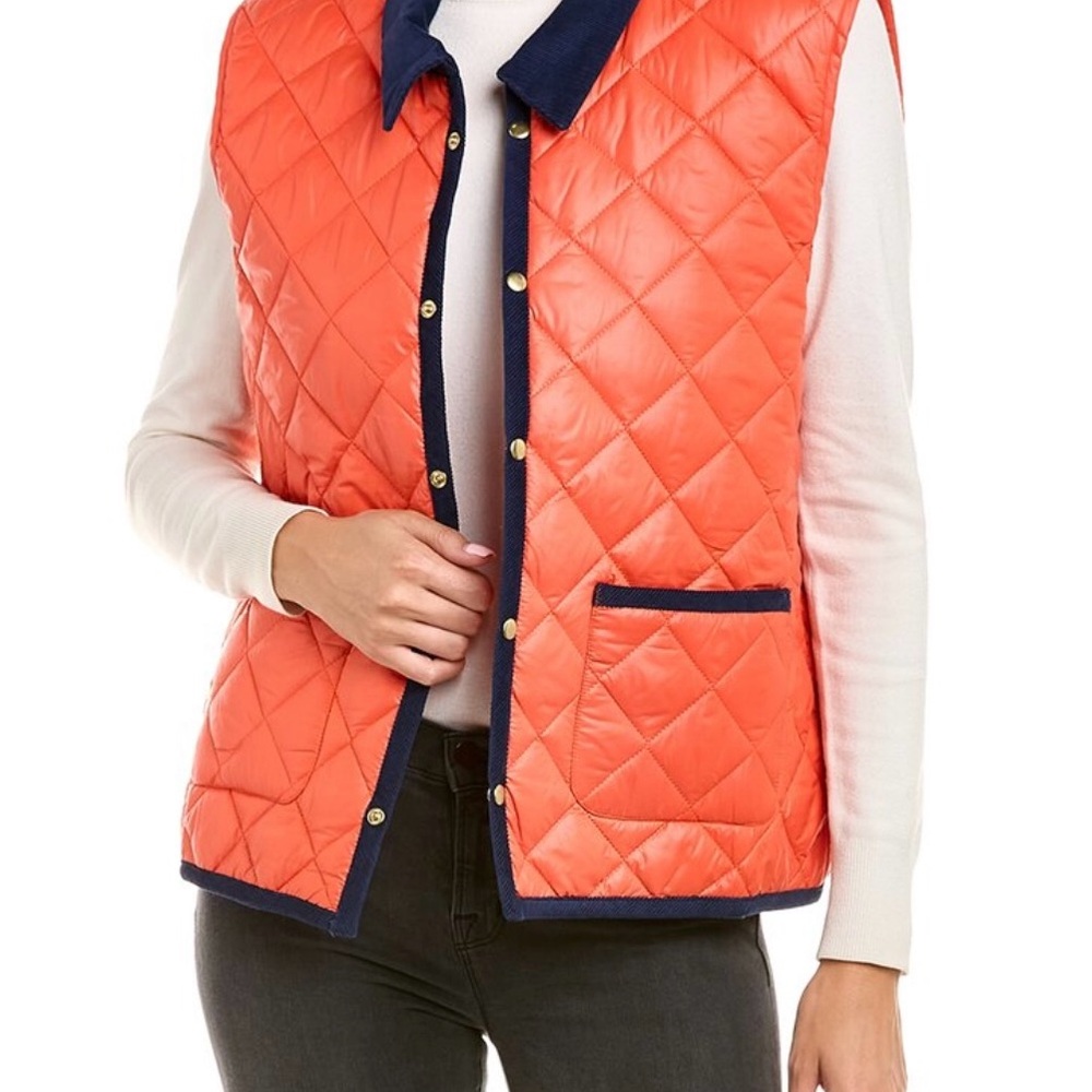 Frances Valentine Quilted Orange Vest with Navy Trim NWT Size 1X